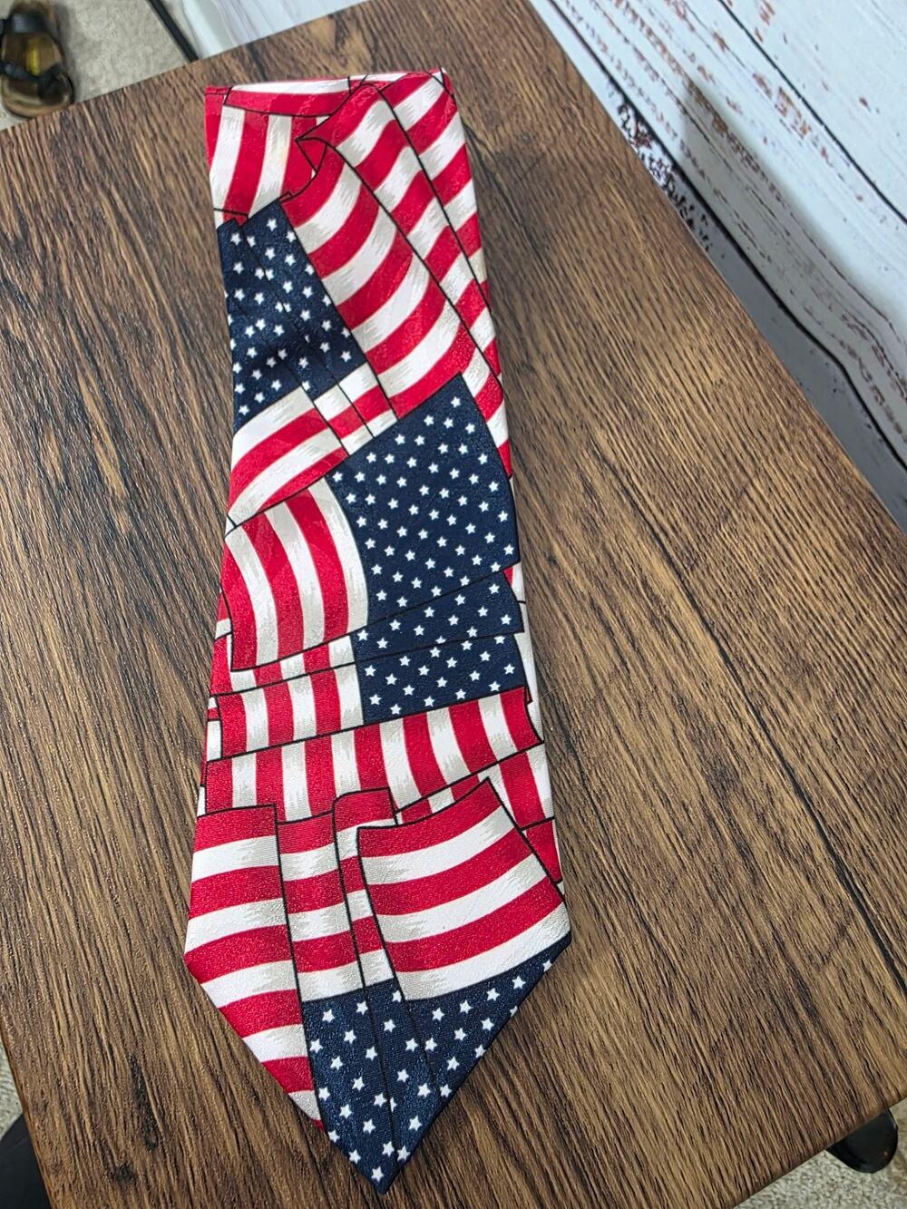 Mens Patriotic American Flad Necktie Red White Blue Stars Stripes by A. Rogers